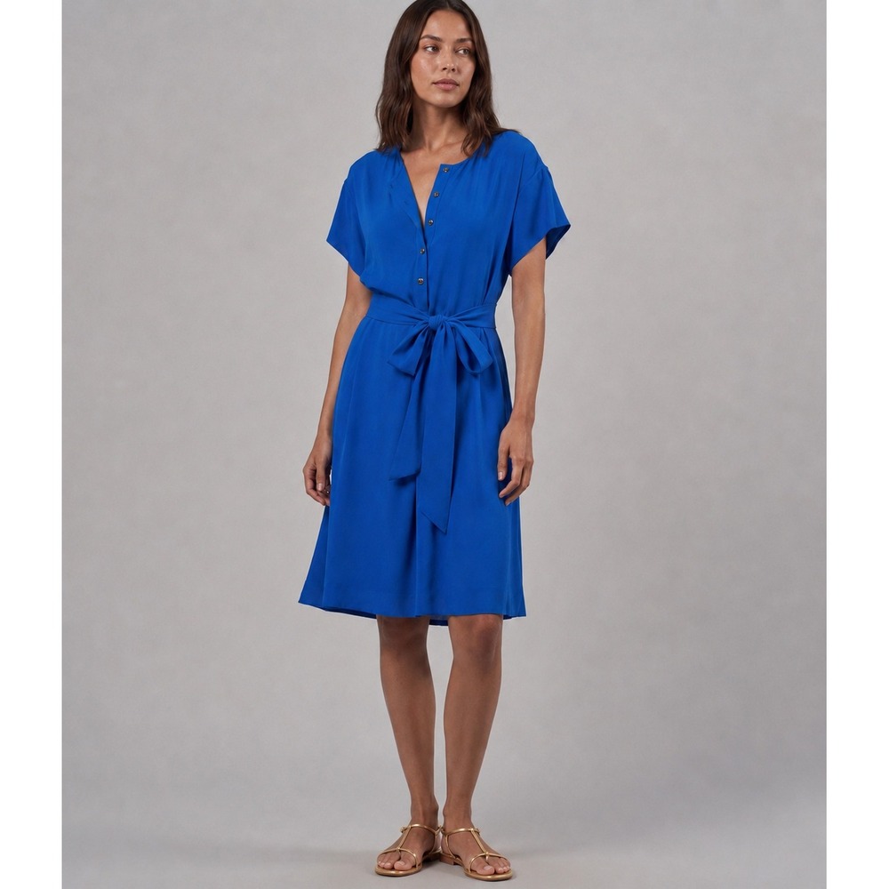 ATM Anthony Thomas Melillo Crepe Georgette Dress Cobalt Blue Small Relaxed Chic - Picture 1 of 14